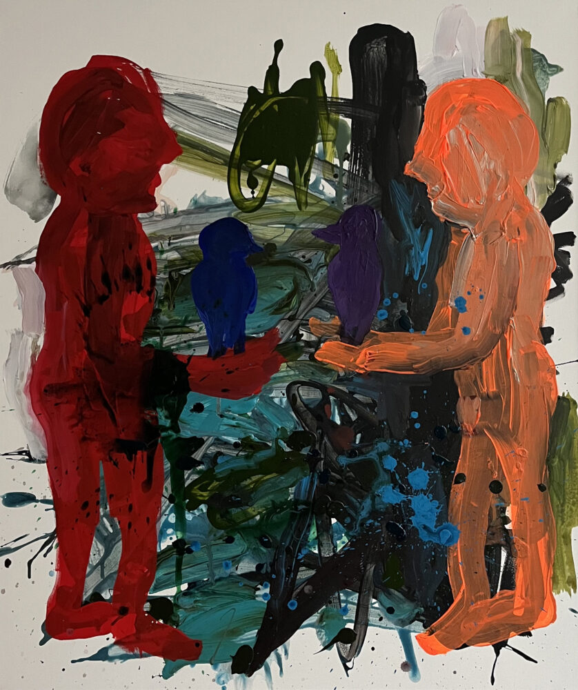 &raquo;City of birds&laquo;, acrylics on cotton, 12<span class="slash">/</span>2023, 200 × 120 cm