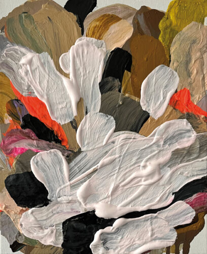 &raquo;Zwischen den Birken… 18&laquo;, acrylics on cotton, 02<span class="slash">/</span>2026, 30 × 24 cm